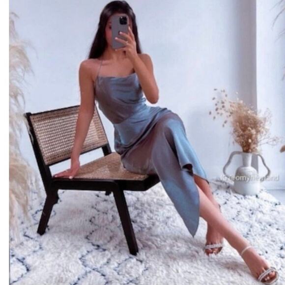 Zara Merallic Silver Strappy Back Slip Maxi Semi Formal Dress Wedding Guest - Picture 6 of 12